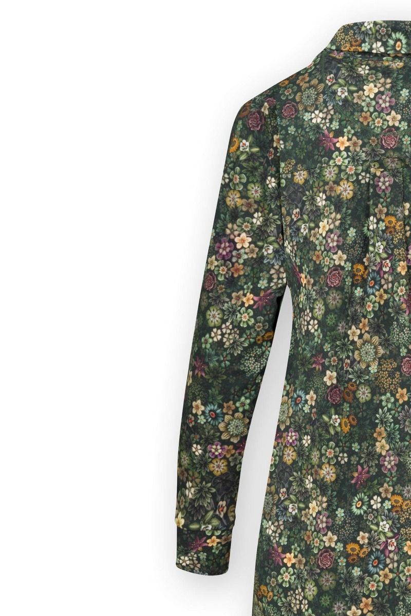 Nachthemd Lange Ärmel Knöpfe Tutti i Fiori Dunkelgrun