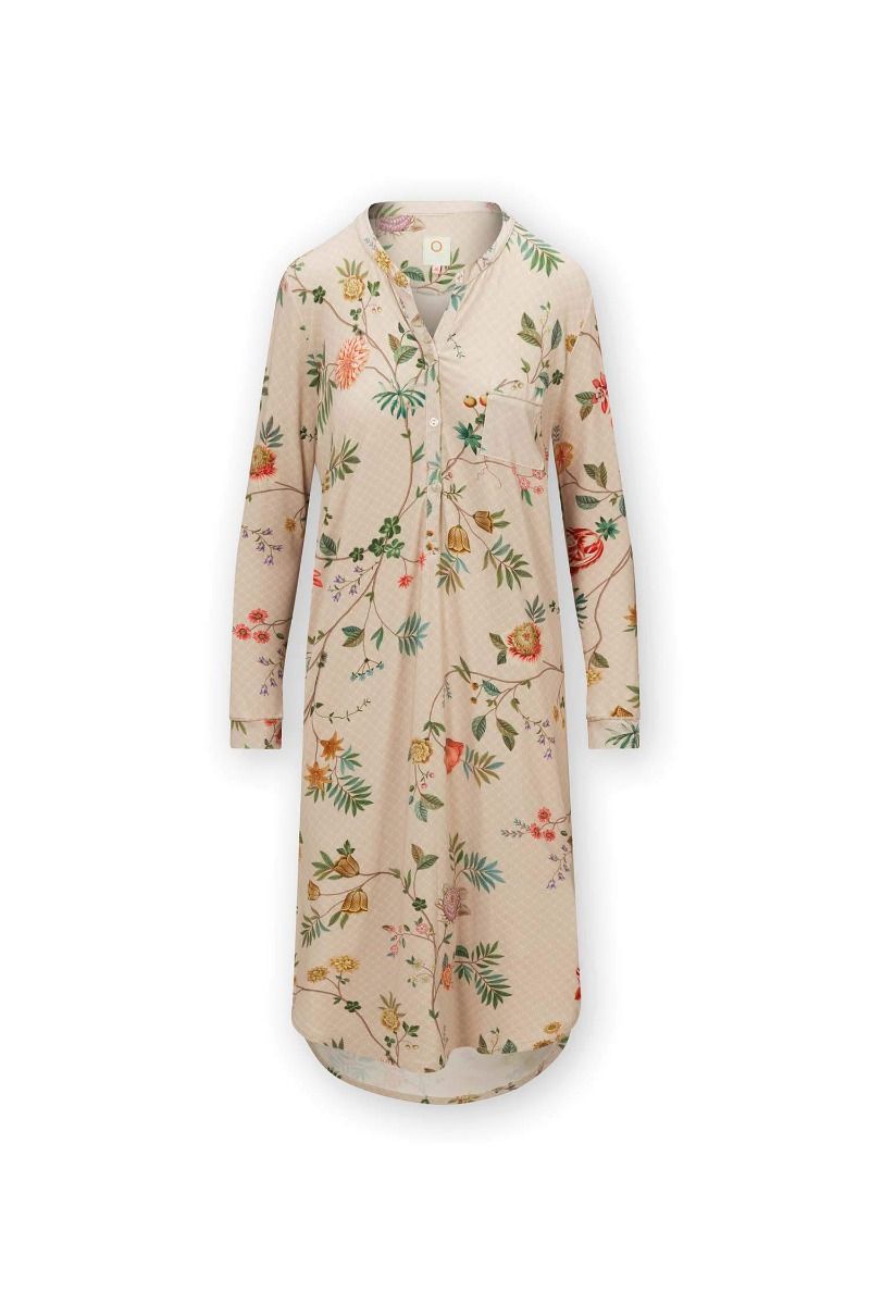 Nightdress Buttons Long Sleeve La Dolce Vita Sand