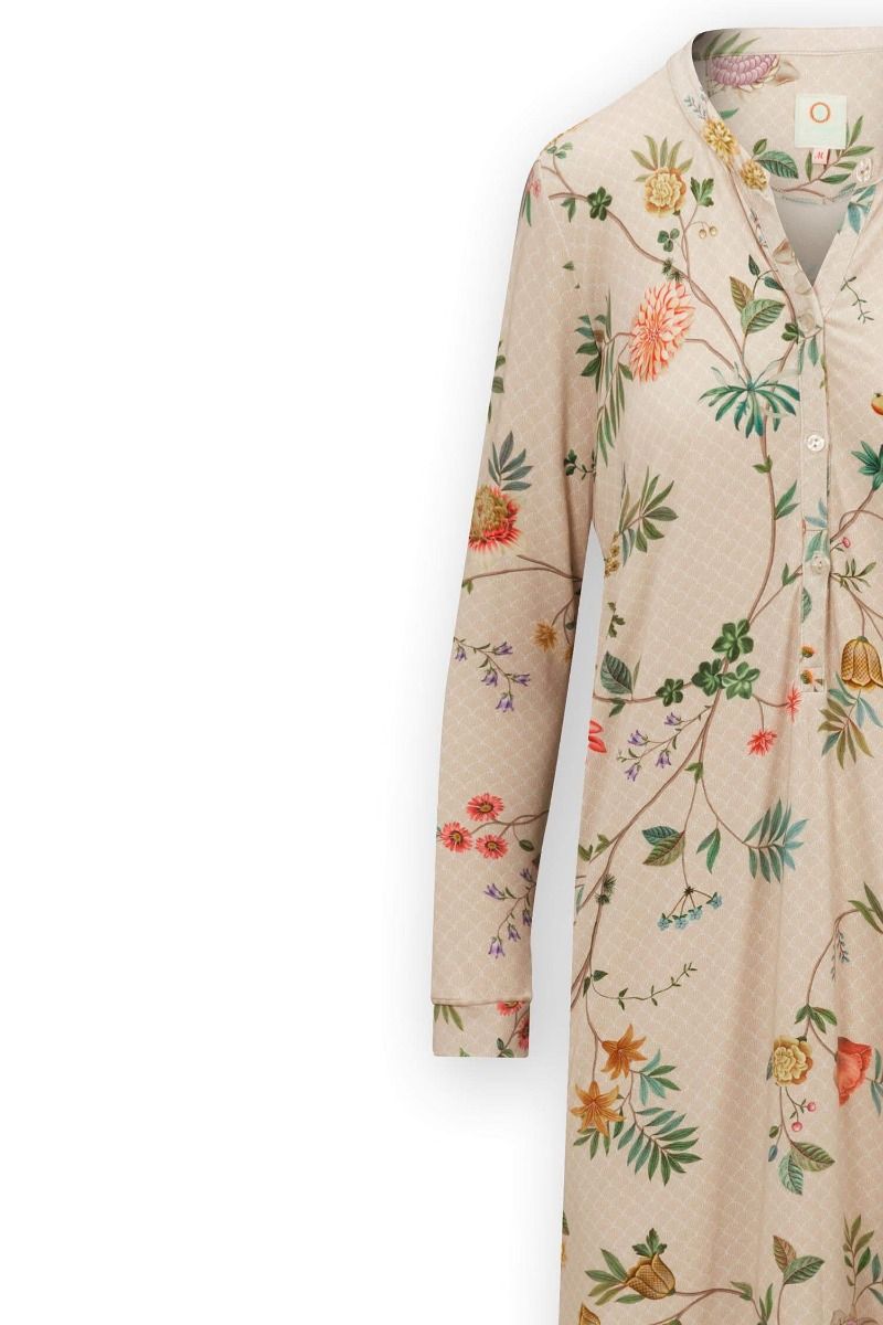 Nightdress Buttons Long Sleeve La Dolce Vita Sand