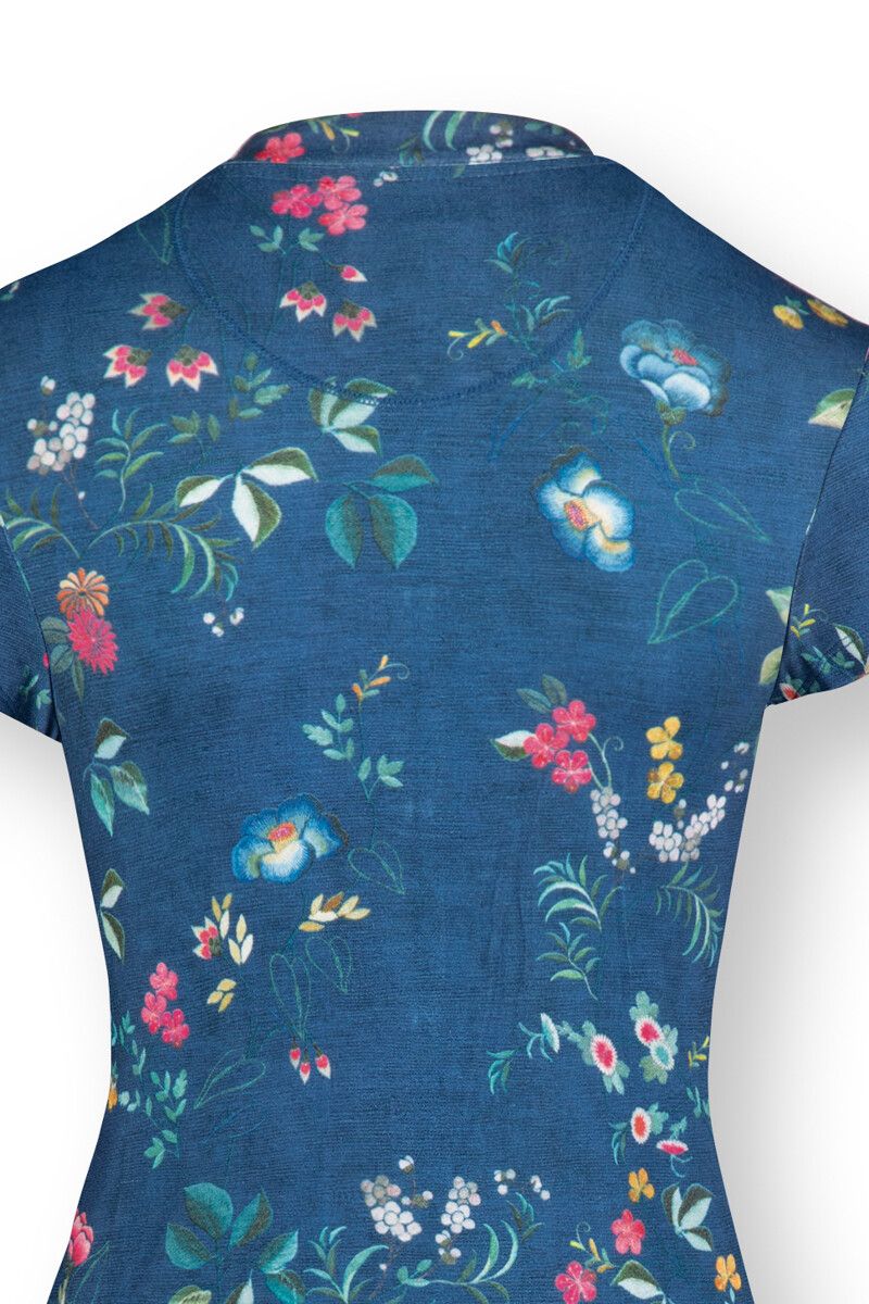 Nachthemd Korte Mouw Knopen Tokyo Blossom Donkerblauw