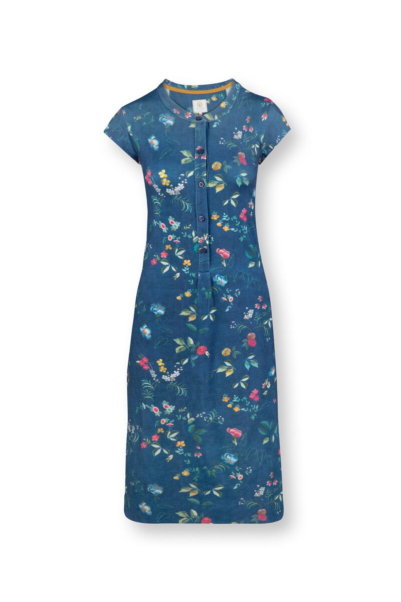 Nachthemd Korte Mouw Knopen Tokyo Blossom Donkerblauw