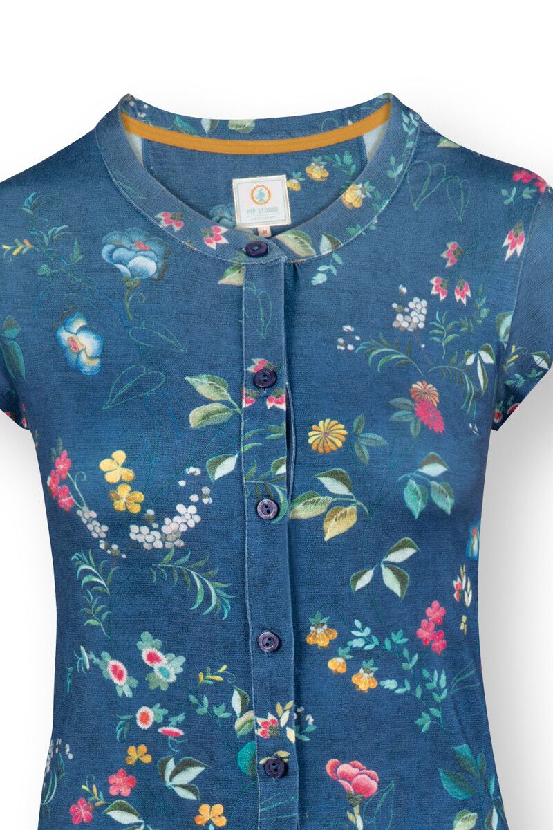 Nachthemd Korte Mouw Knopen Tokyo Blossom Donkerblauw