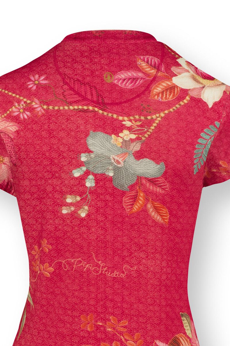 Nachthemd Korte Mouw Knopen Tokyo Bouquet Rood