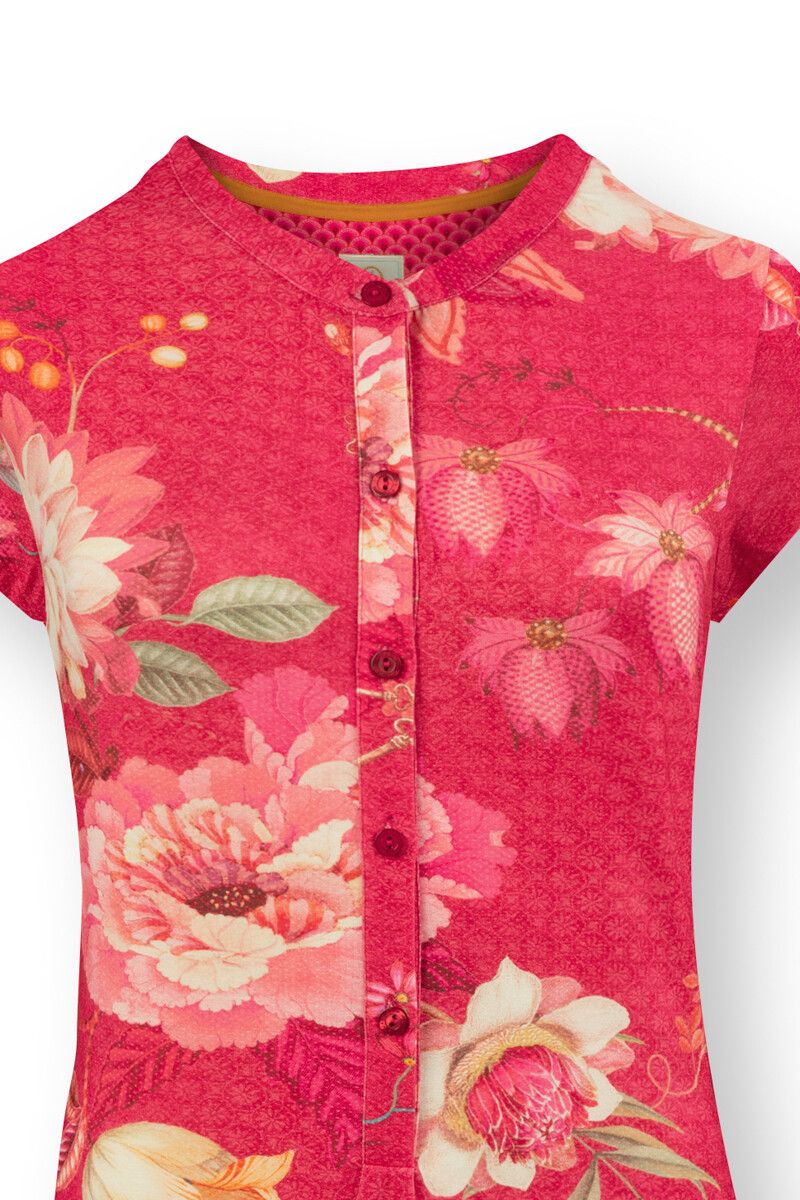 Nachthemd Korte Mouw Knopen Tokyo Bouquet Rood