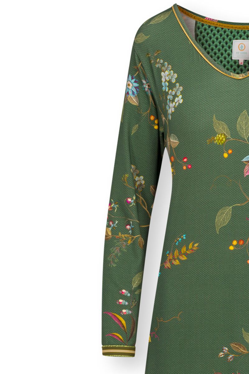 Nachthemd Lange Mouw Kawai Flower Groen