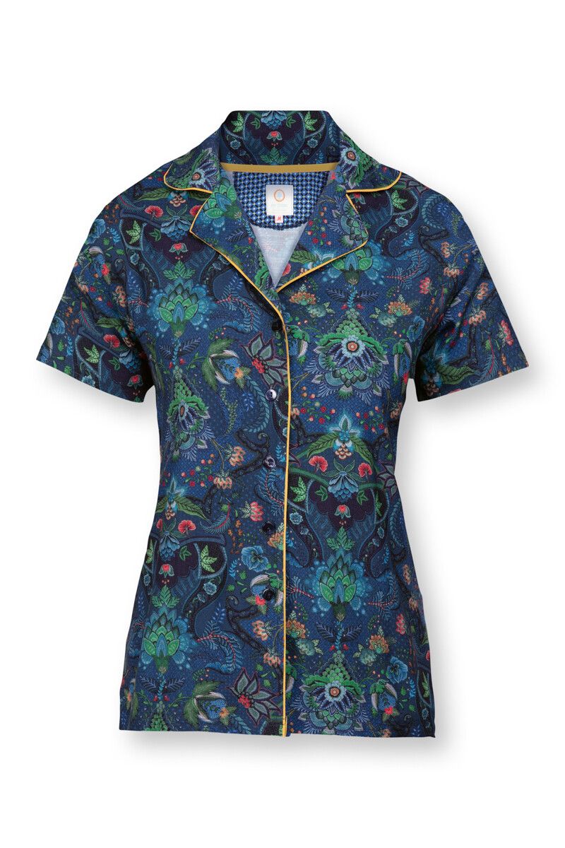 Bluse Kurze Ärmeln Kyoto Festival Blau