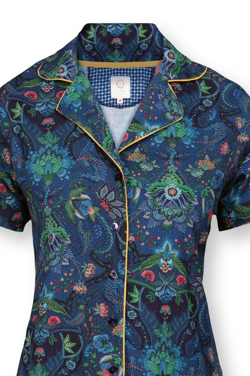 Bluse Kurze Ärmeln Kyoto Festival Blau