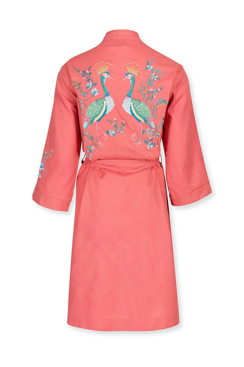 Kimono Flirting Birds Embroidery Roze Plus Size