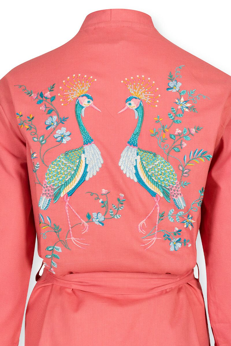 Kimono Flirting Birds Embroidery Roze Plus Size
