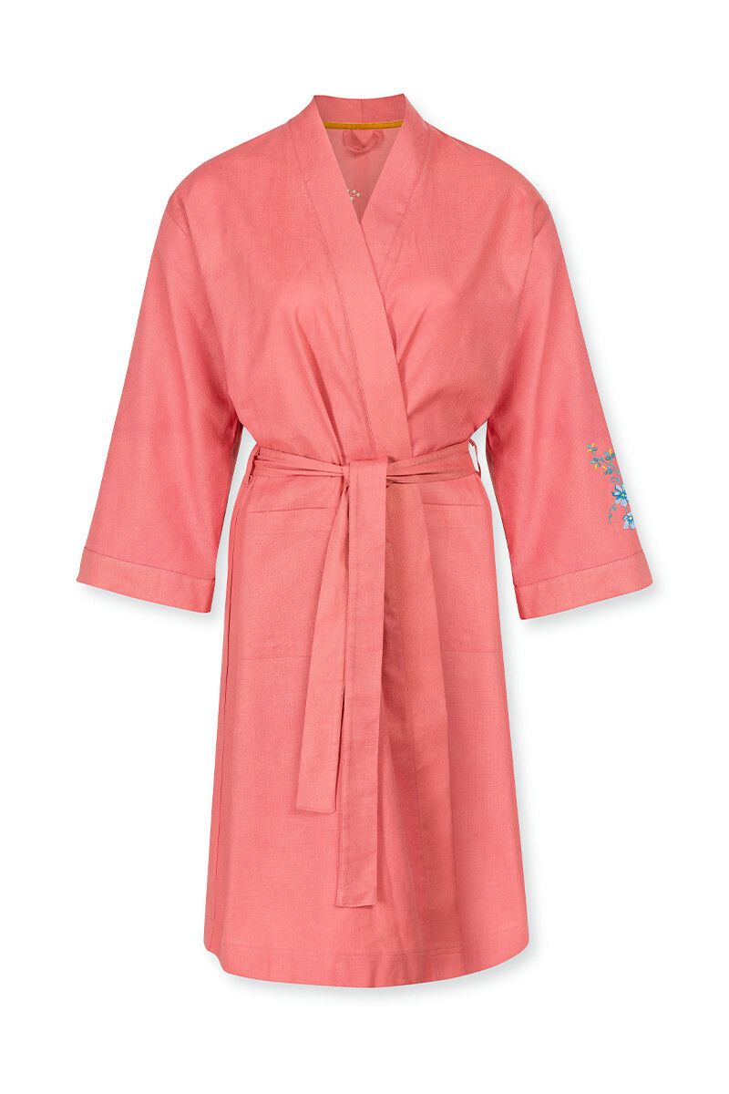 Kimono Flirting Birds Embroidery Roze Plus Size