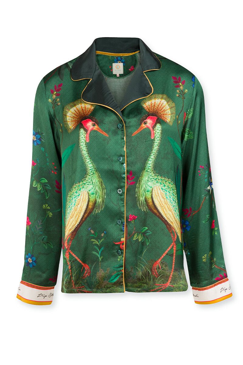 Long Sleeve Birds In Love Green