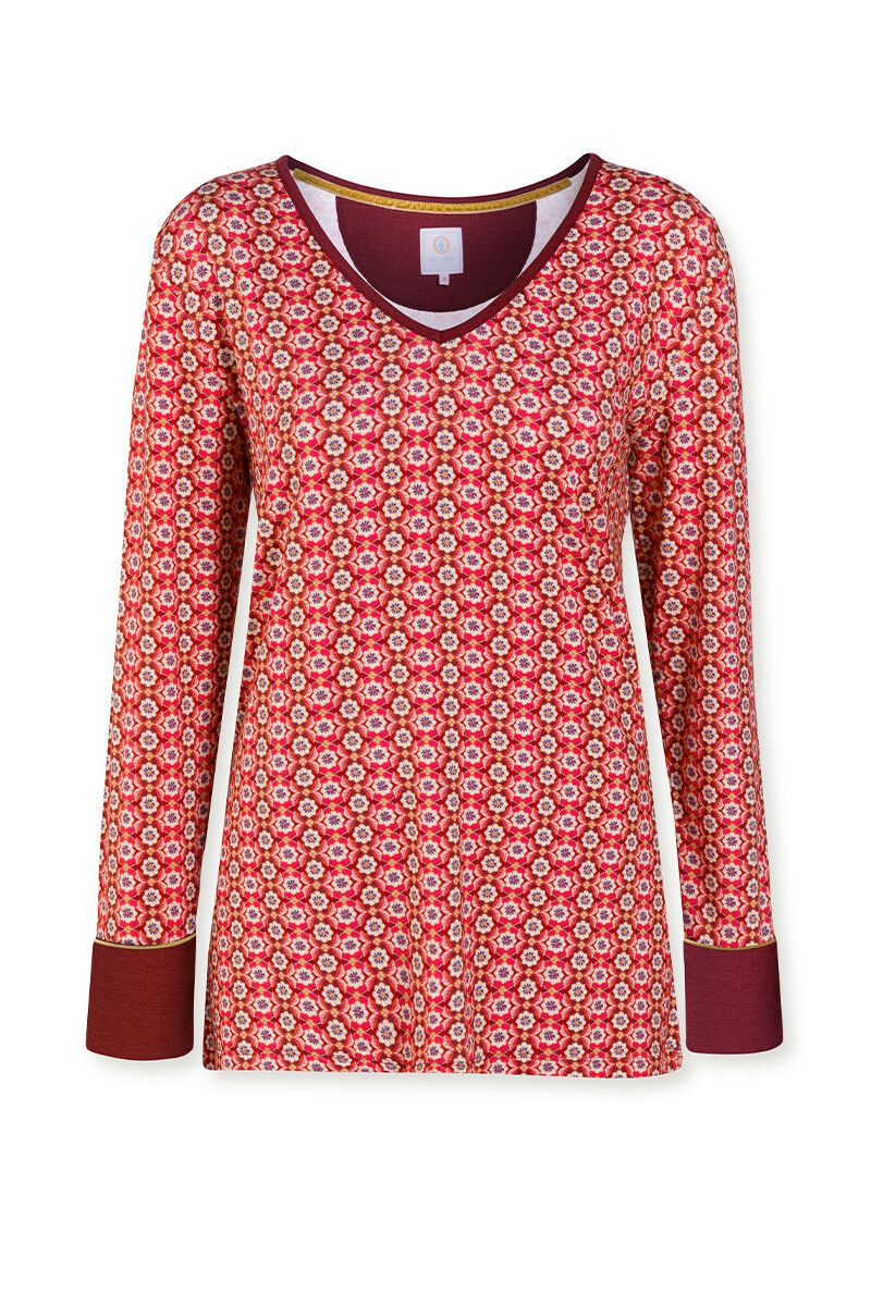 Top Lange Mouw Star Flower Rood