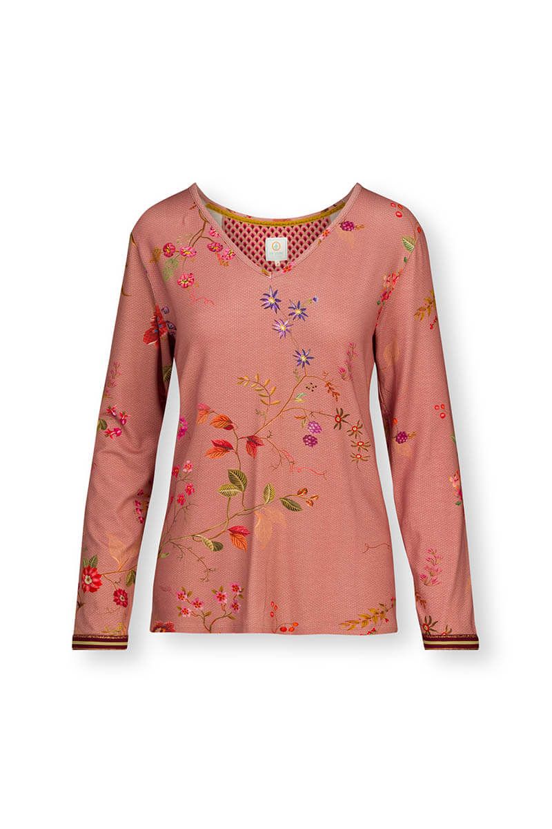 Top Lange Mouw Kawai Flower Roze