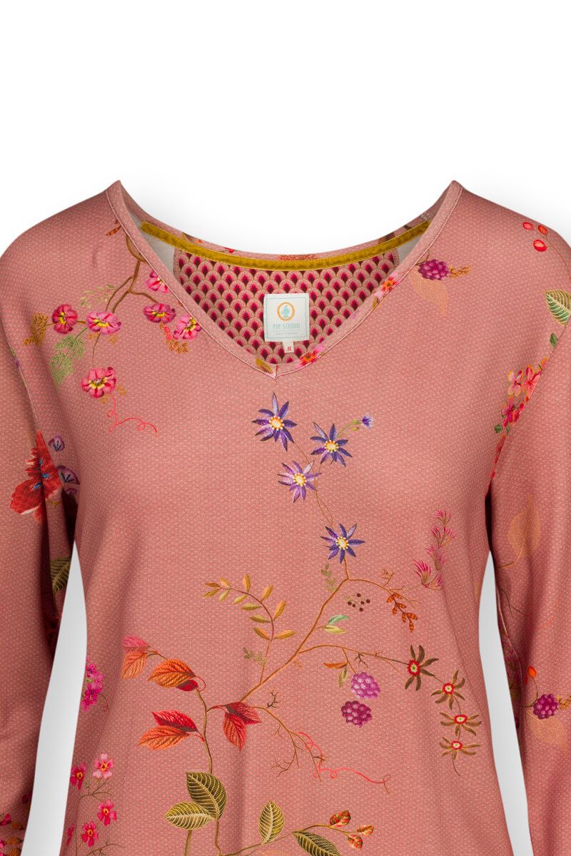Top Lange Mouw Kawai Flower Roze