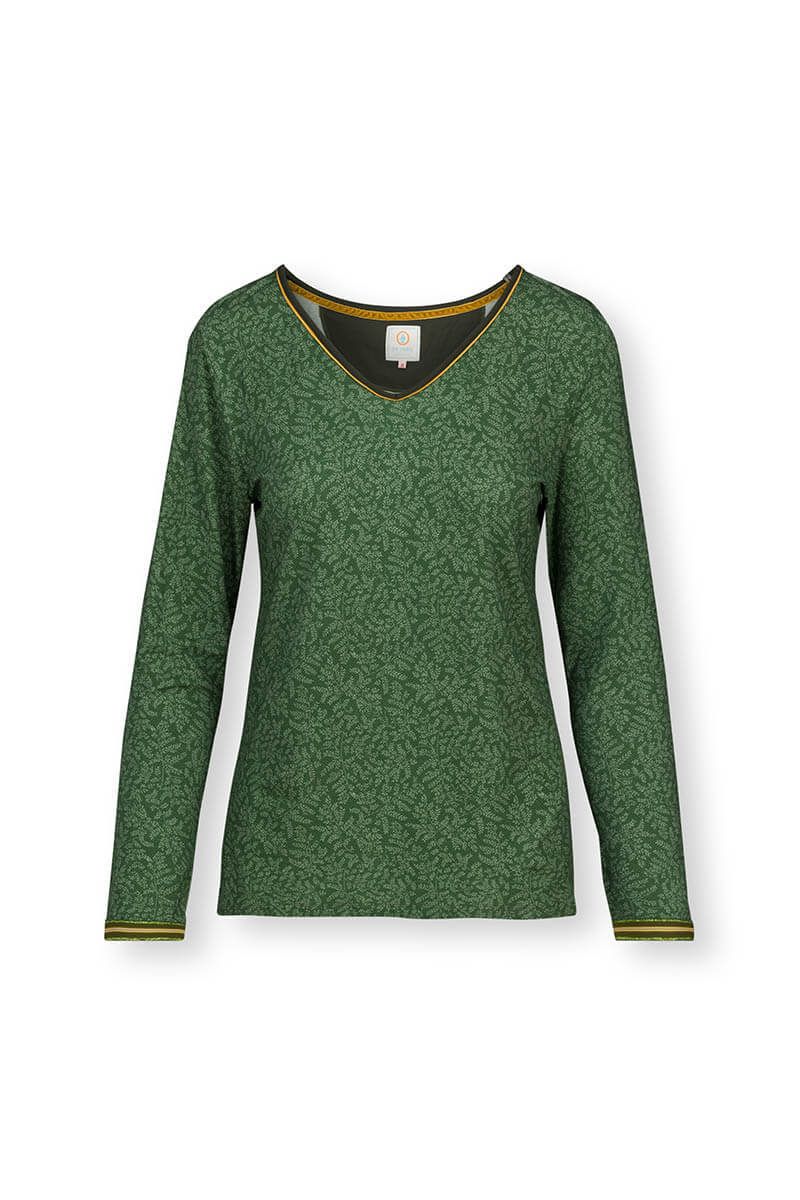 Top Long Sleeve Leafy Dots Green