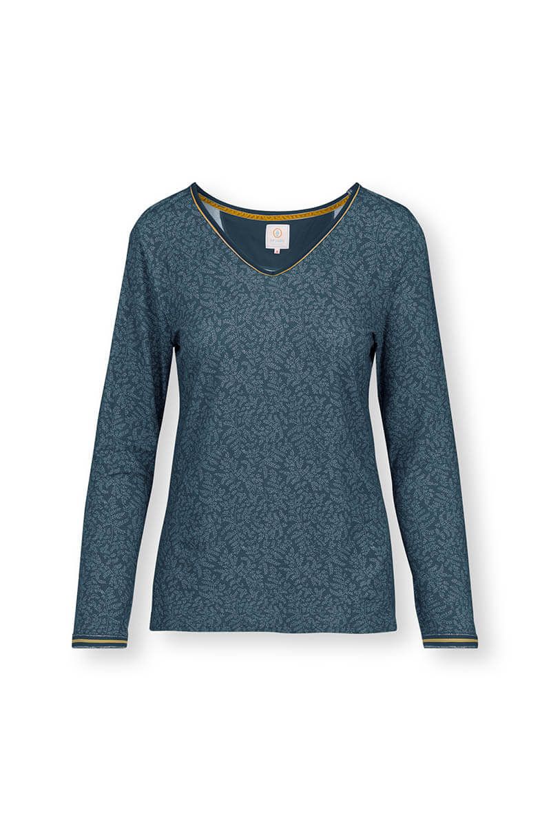 Top Lange Ärmel Leafy Dots Blau
