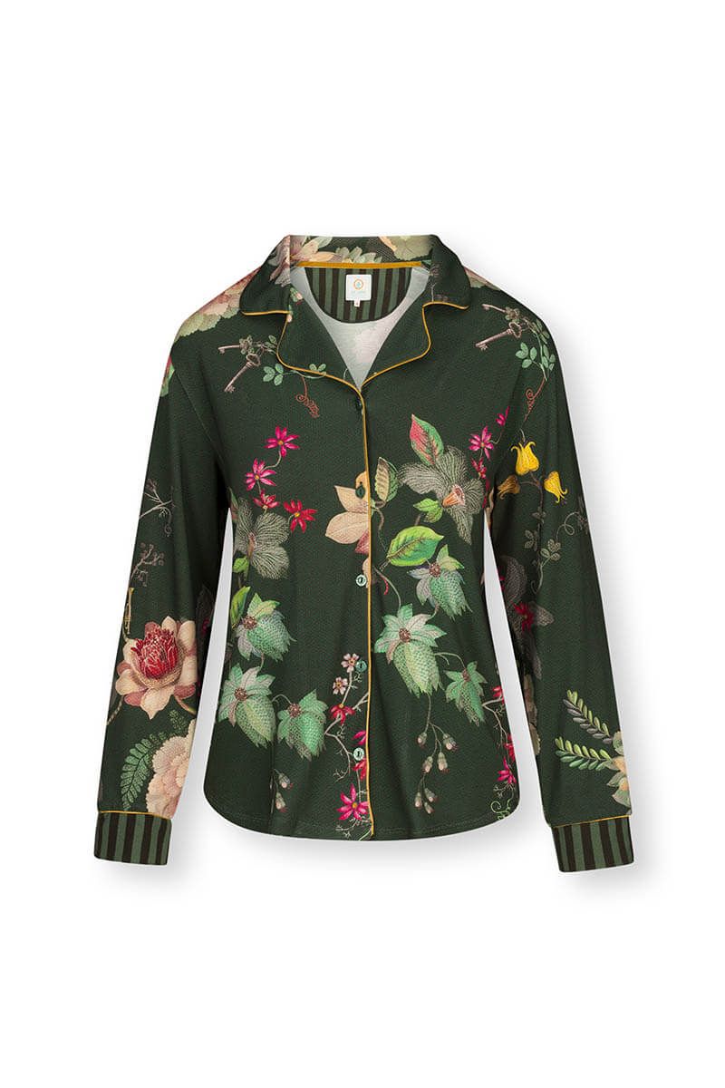 Top Lange Ärmel Tokyo Bouquet Dunkelgrün