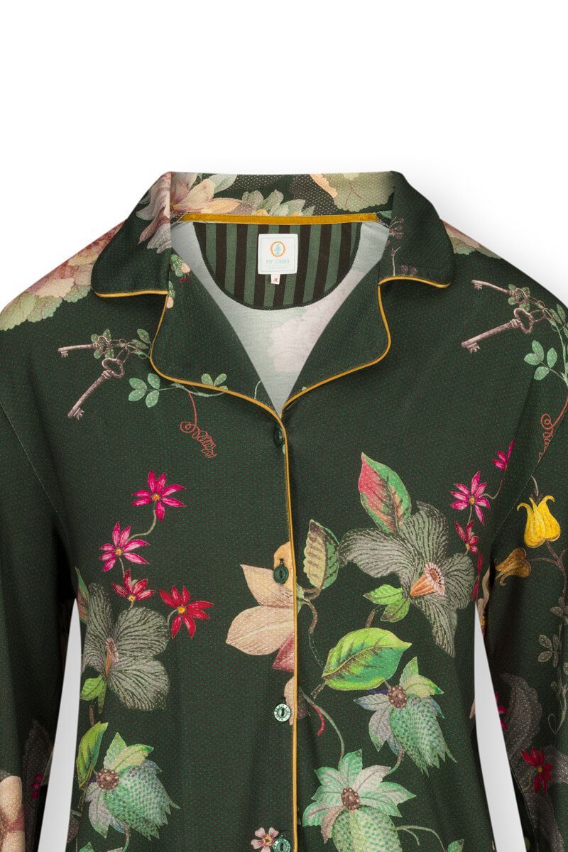Top Lange Ärmel Tokyo Bouquet Dunkelgrün