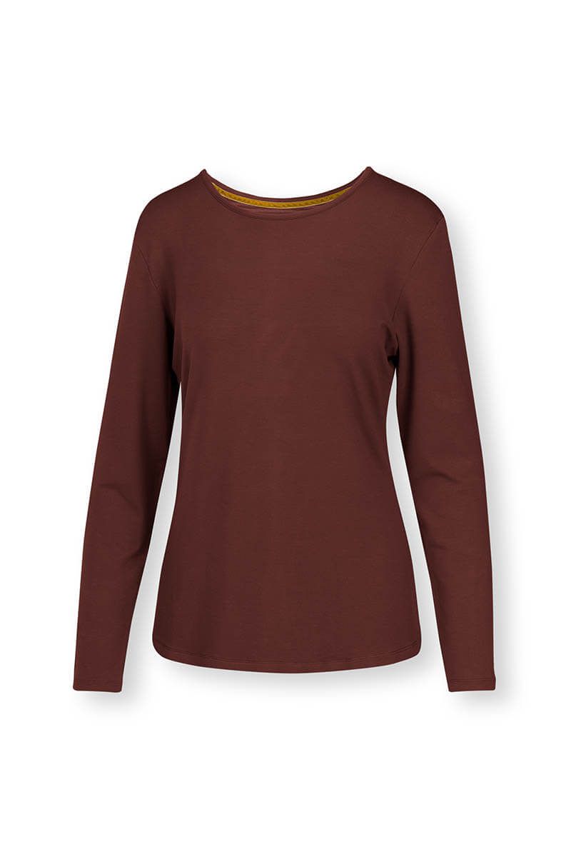 Top Lange Ärmel Solid Terra Rot