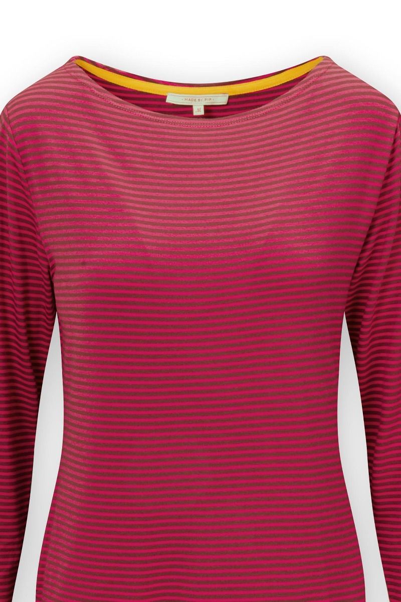 Top Lange Ärmel Little Sumo Stripe Rosa Dunkelrot