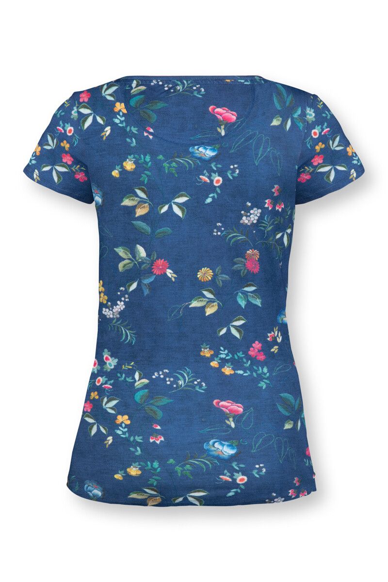 Top Korte Mouw Tokyo Blossom Donkerblauw
