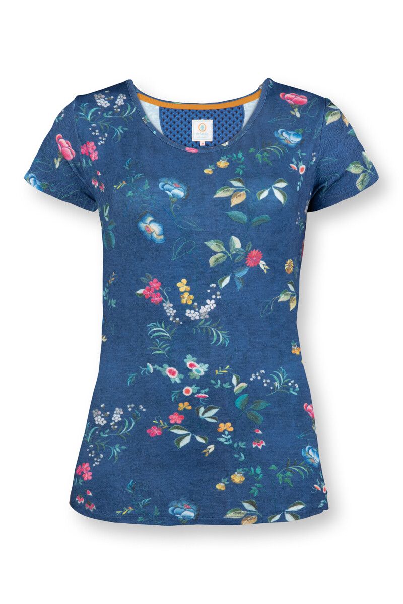 Top Korte Mouw Tokyo Blossom Donkerblauw