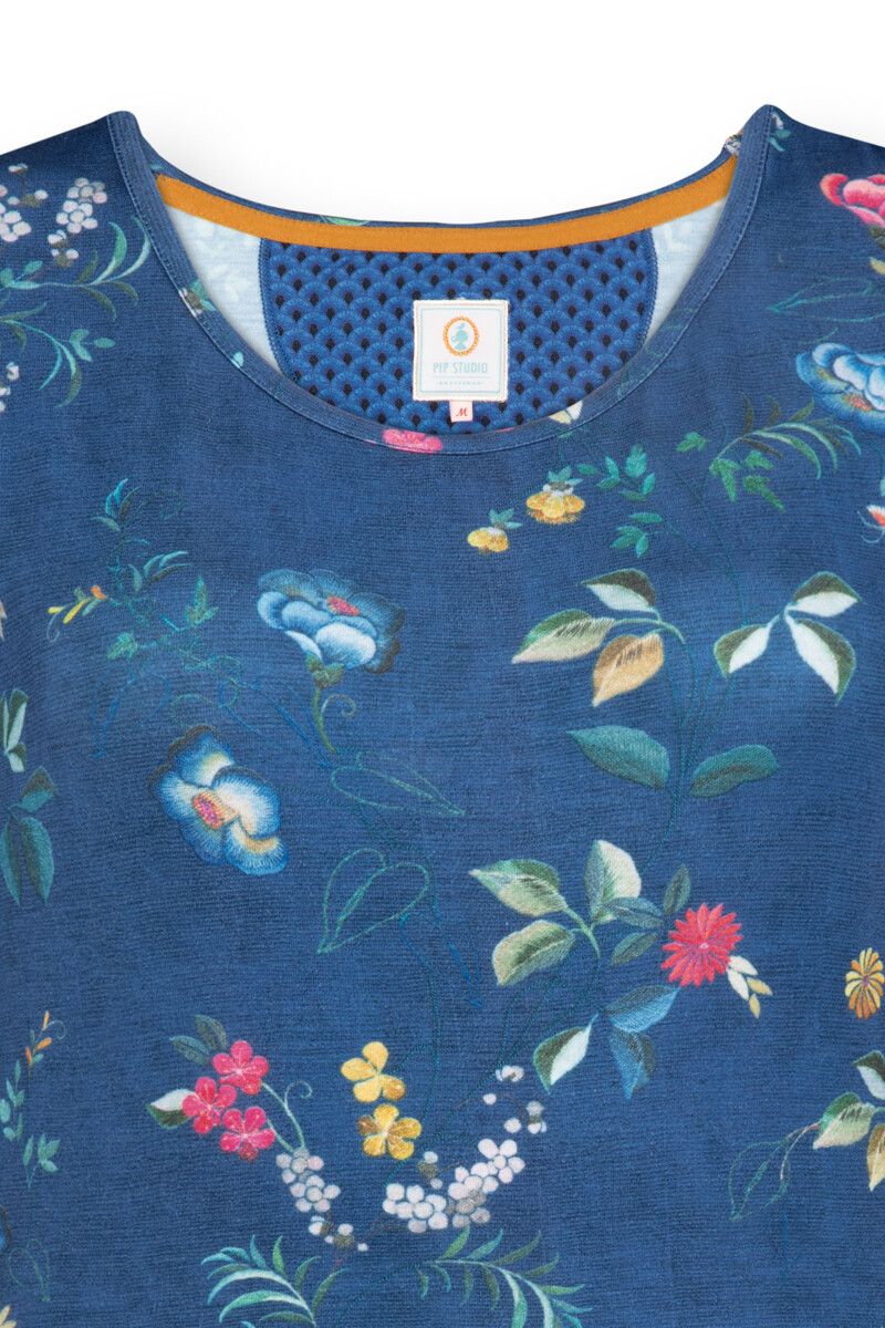 Top Korte Mouw Tokyo Blossom Donkerblauw