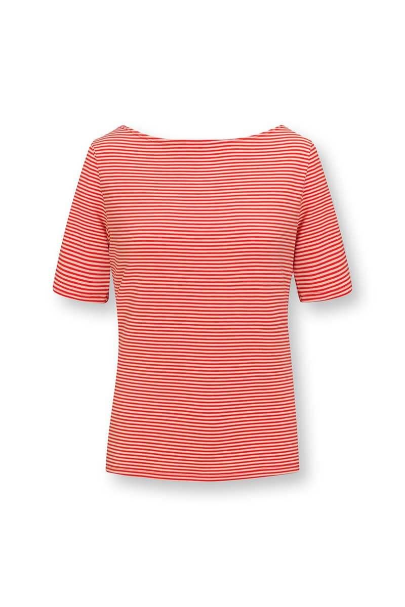Top Kurze Ärmel Little Sumo Stripe Koralle