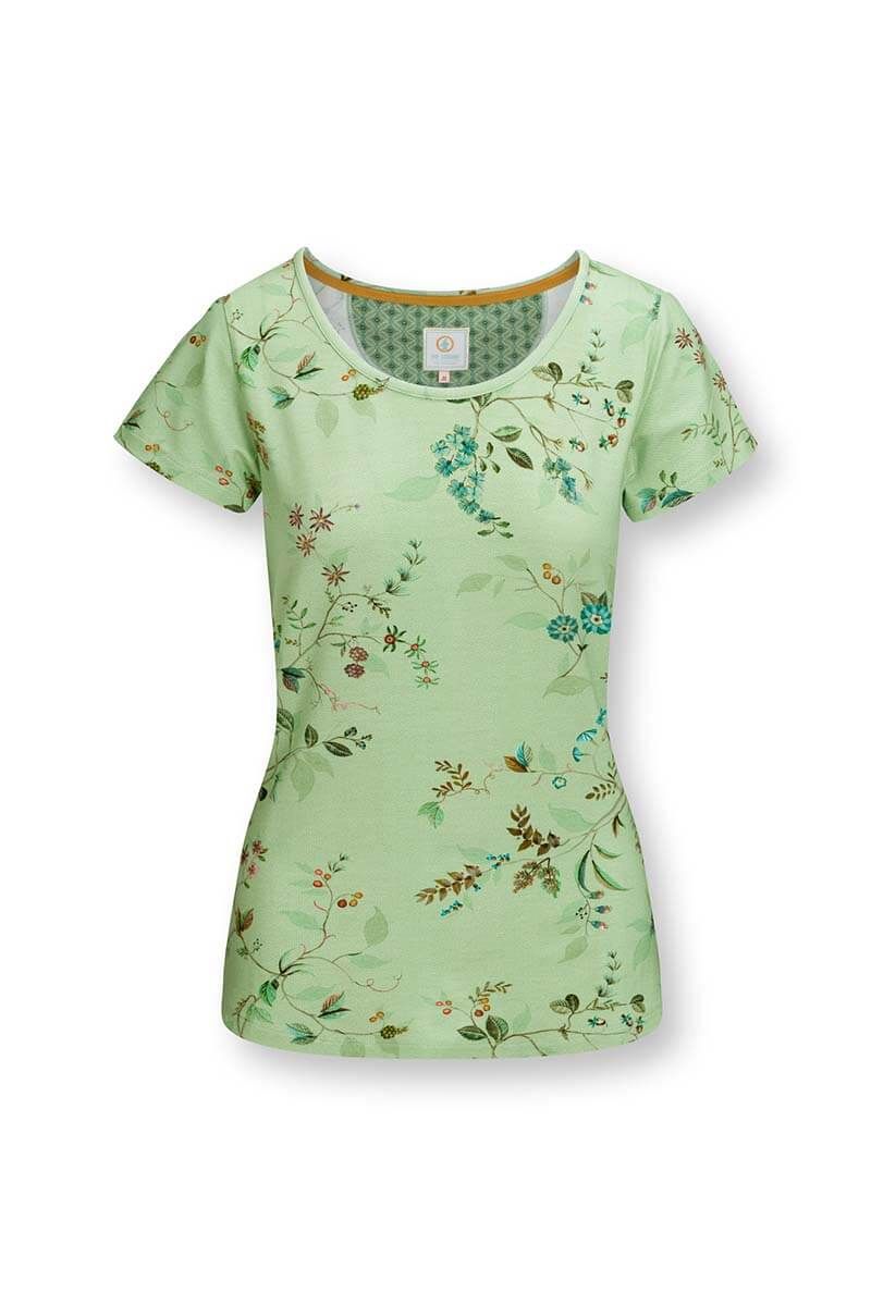 Top Kurze Ärmel Kawai Flower Hellgrün