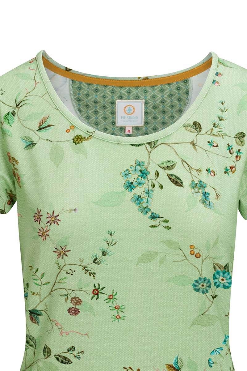 Top Kurze Ärmel Kawai Flower Hellgrün