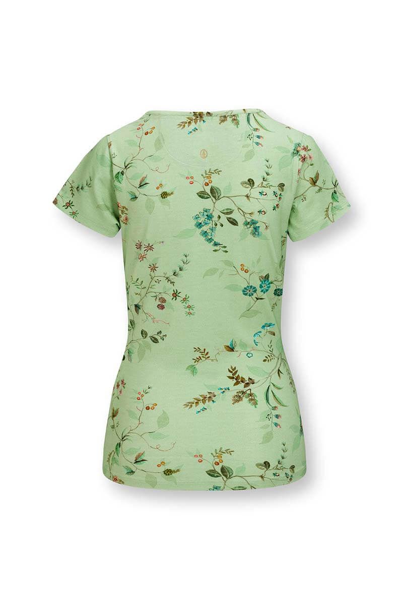 Top Kurze Ärmel Kawai Flower Hellgrün