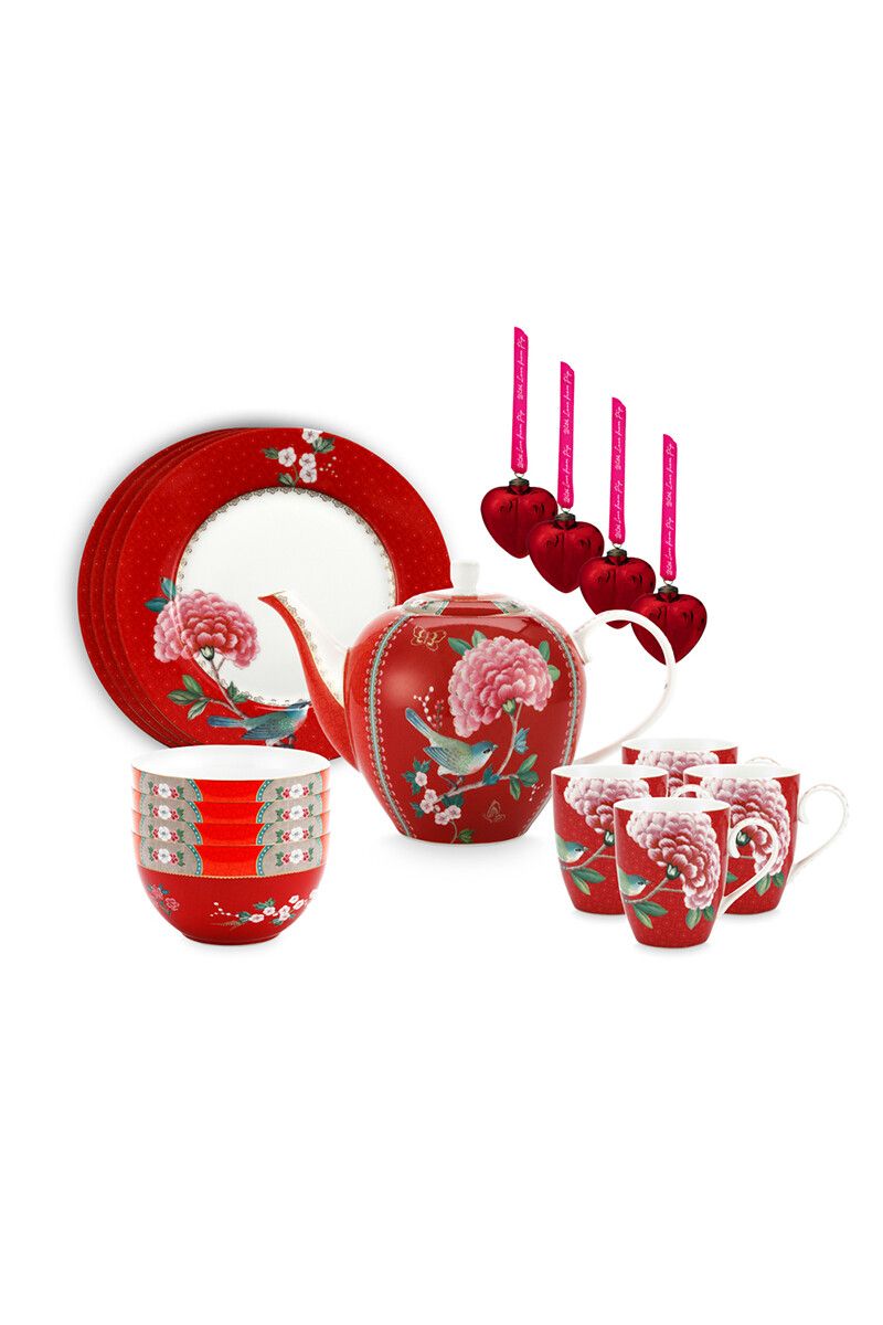 Gift Set For Breakfast Lovers Blushing Birds Red
