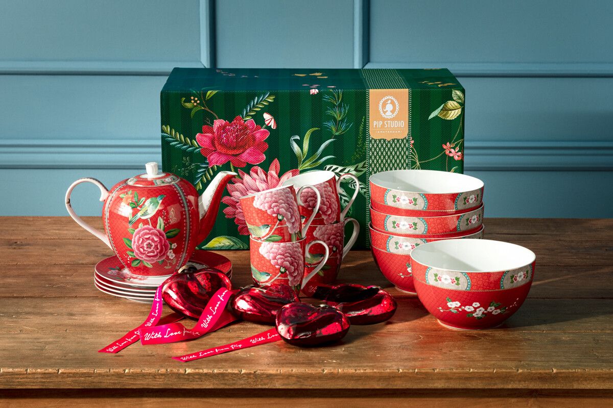 Gift Set For Breakfast Lovers Blushing Birds Red