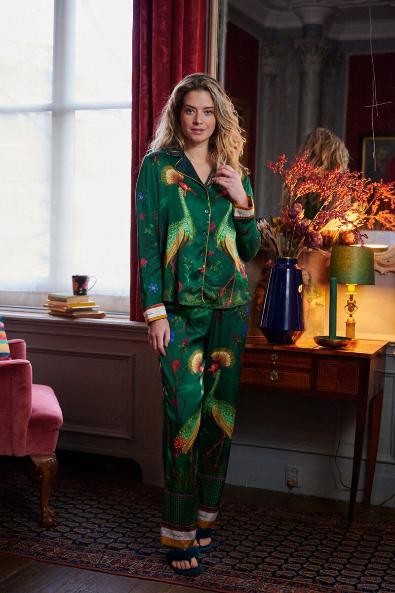 Long Sleeve Birds In Love Green