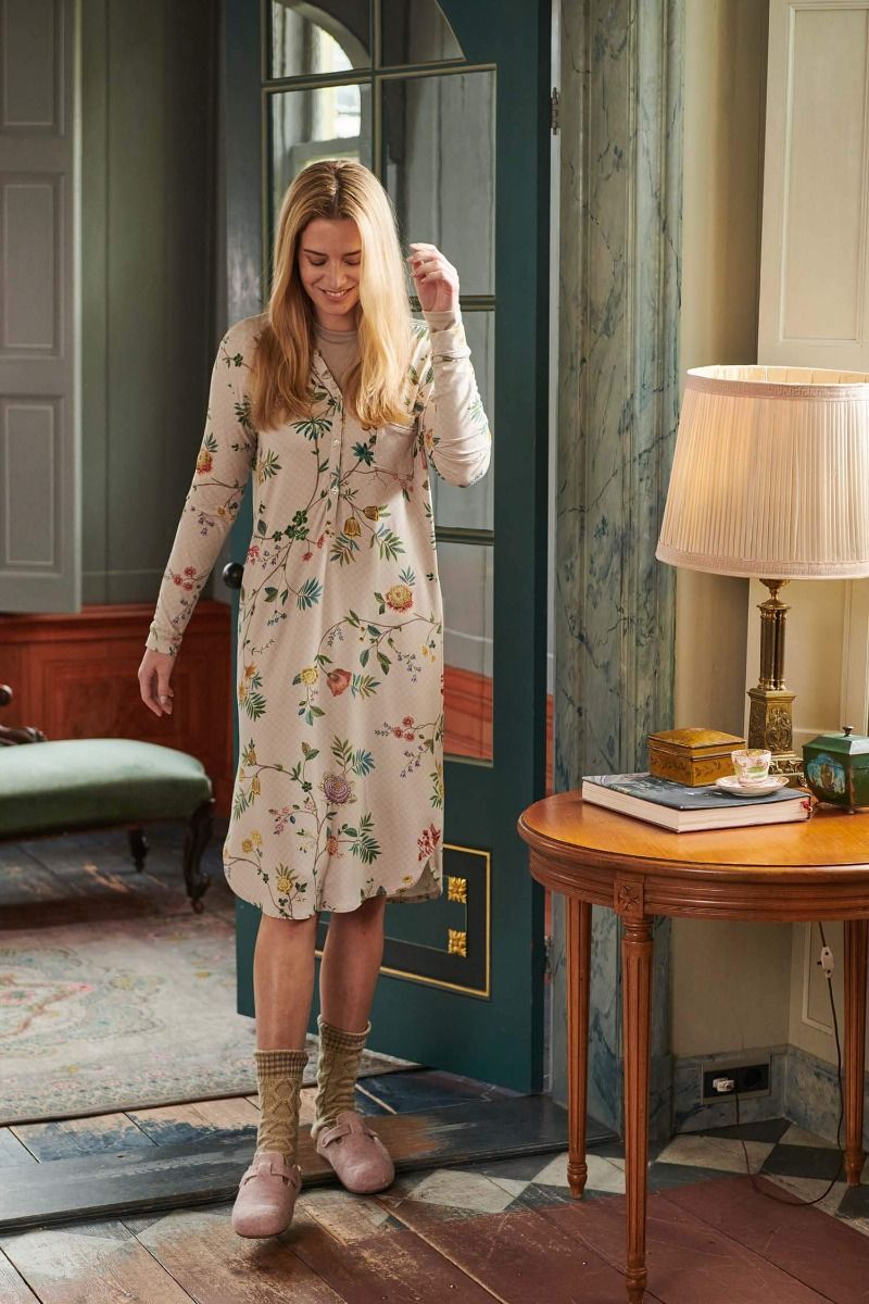 Nightdress Buttons Long Sleeve La Dolce Vita Sand