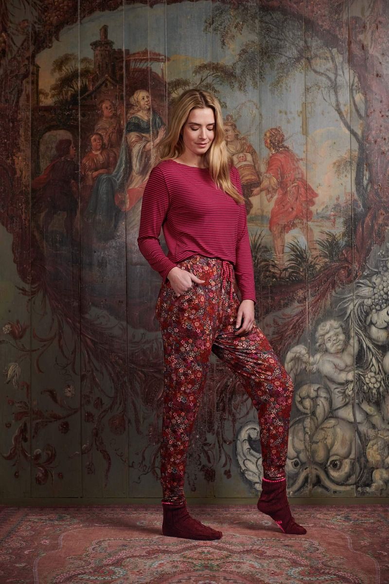 Top Lange Ärmel Little Sumo Stripe Rosa Dunkelrot