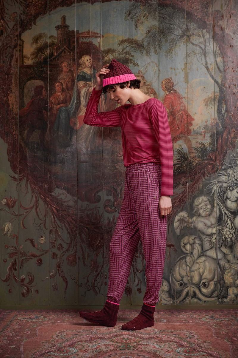 Top Lange Ärmel Little Sumo Stripe Rosa Dunkelrot