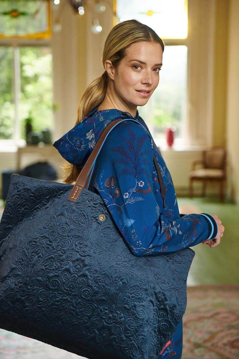 Tote Bag Velvet Quiltey Days Blue