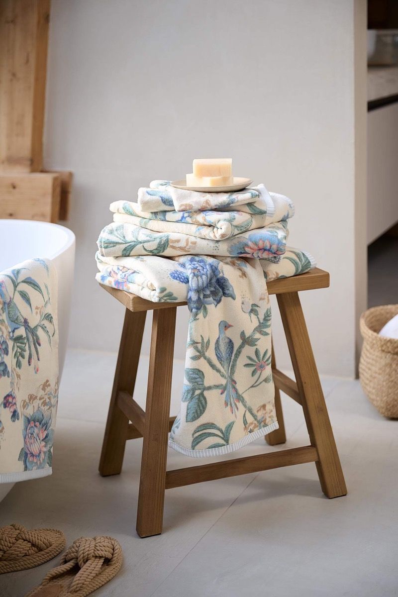 Serviettes de Bain Secret Garden Blanc/Bleu 55x100cm