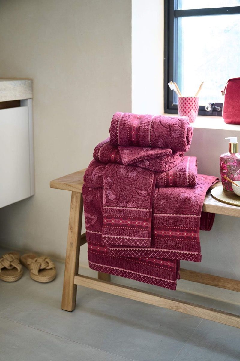 Lot de 3 Gants de Toilette Jasmin Jacquard Rose Foncé 16x22cm