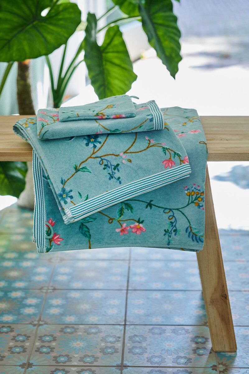 Badhanddoek Set/3 Les Fleurs Blauw 55x100 cm
