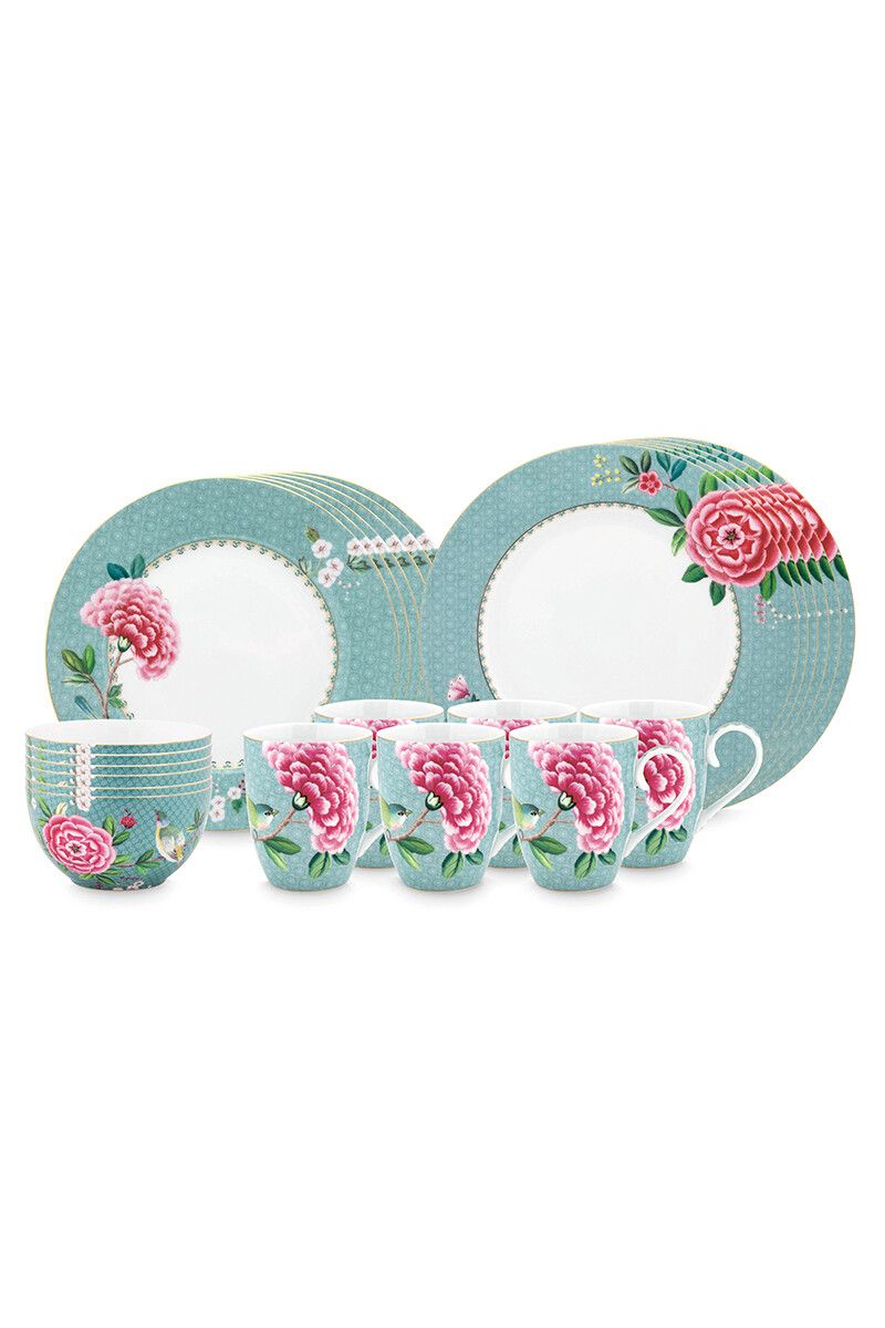 Blushing Birds Dinner Set/24 Blau