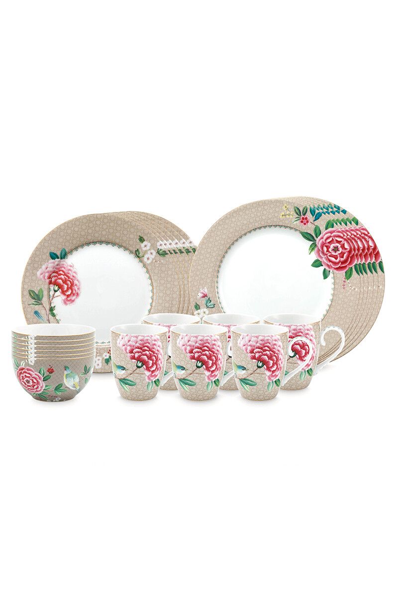 Blushing Birds Dinner Set/24 Khaki