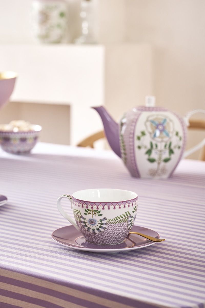 Lily & Lotus Set/2 Cappuccino Kop & Schotel Lila
