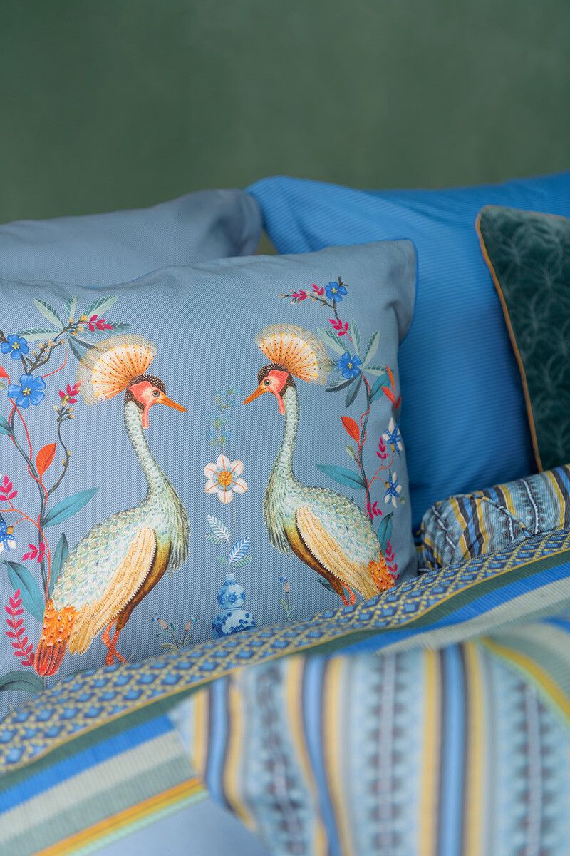 Quadratisches Zierkissen Flirting Birds Blau