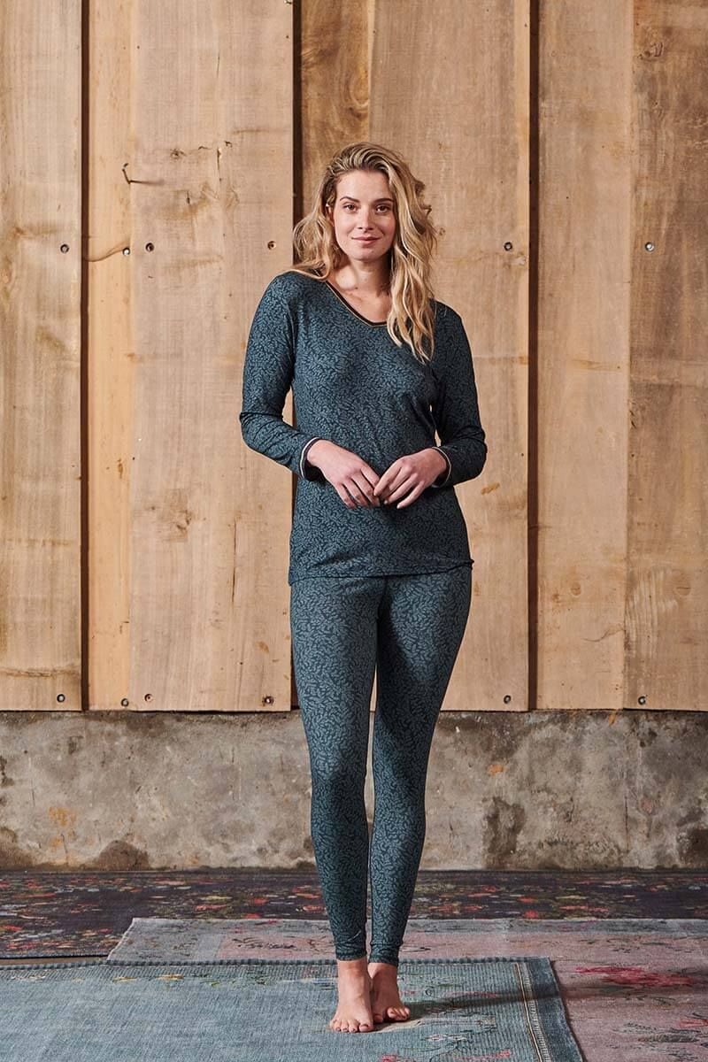 Top Lange Ärmel Leafy Dots Blau