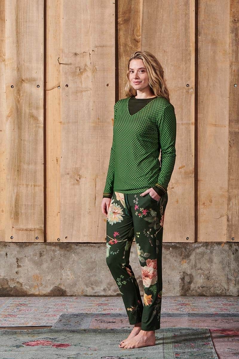 Lange Hose Tokyo Bouquet Dunkelgrün