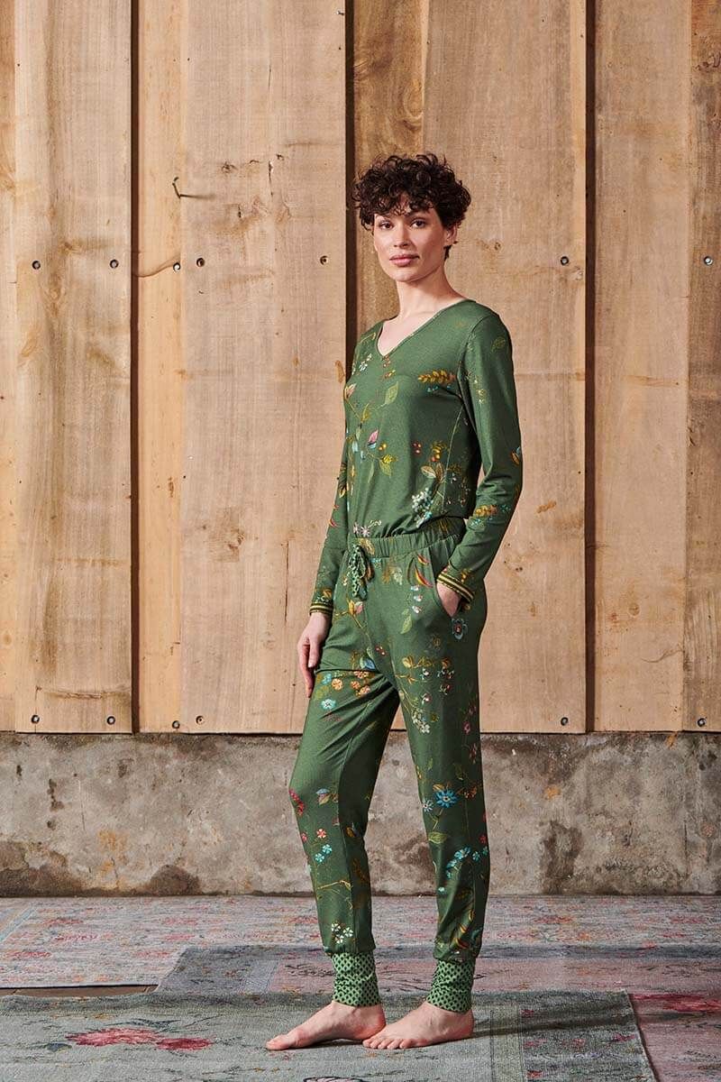 Lange Hose Kawai Flower Dunkelgrün