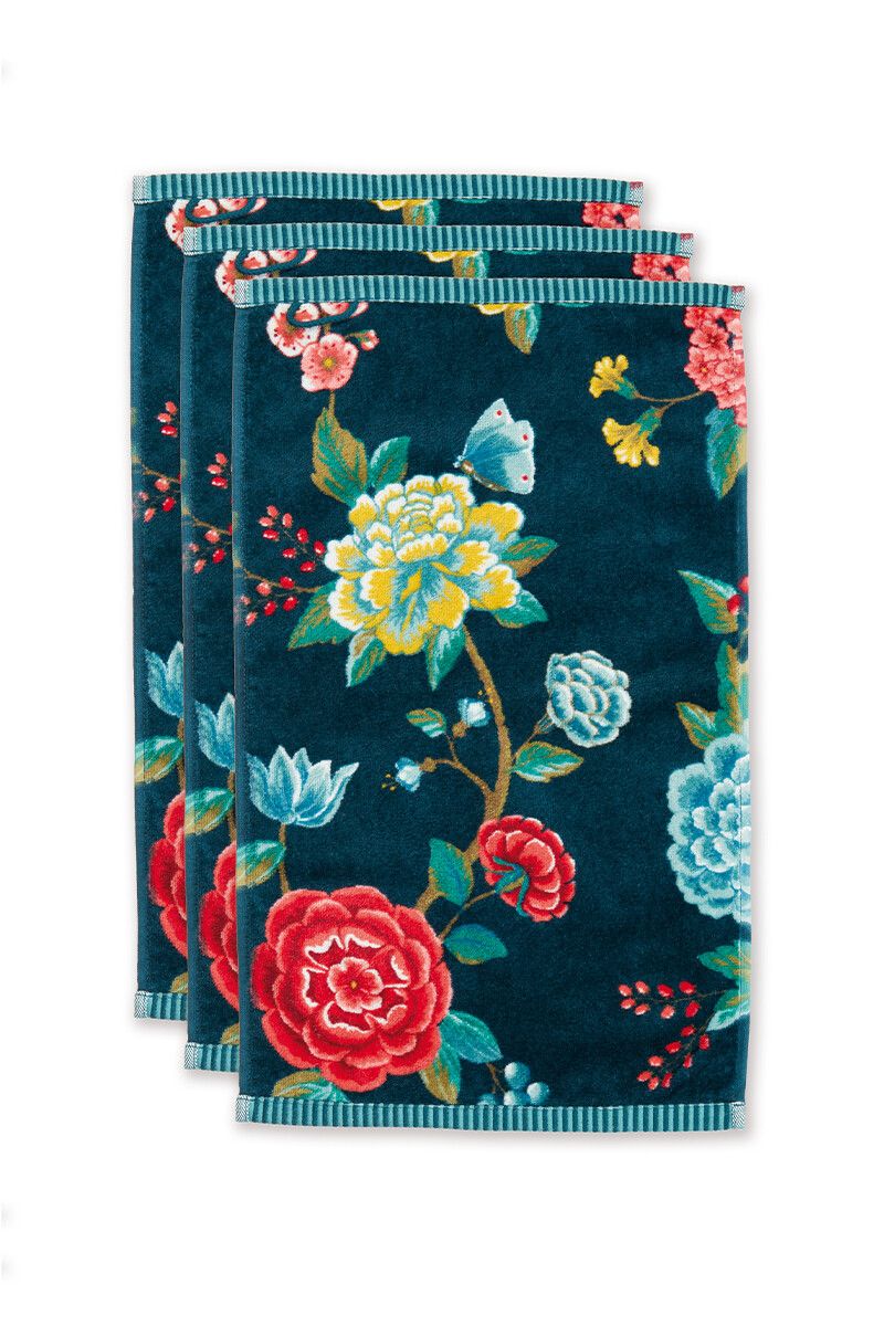 Lot de 3 Serviettes Invité Good Evening en Coloris Bleu Foncé 30 x 50 cm