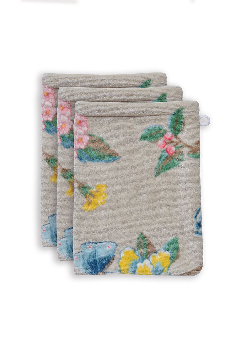 Lot de 3 Gants de Toilette Good Evening en Coloris Kaki 16 x 22 cm